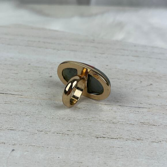 🚫SOLD🚫 NWOT Gold Tone Ring Red Green Bloodstone Oval Stone Size 6 - Picture 16 of 16